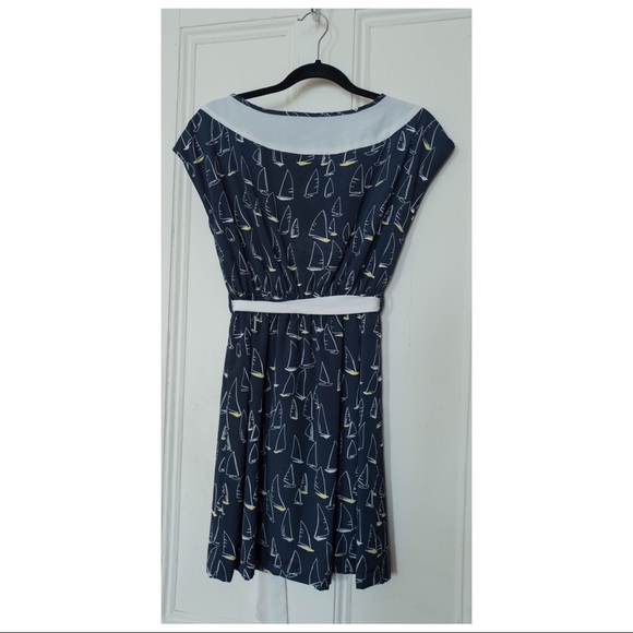 SUMMERY BOAT-NECK SAILBOAT DRESS - NAVY BLUE - Picture 3 of 3